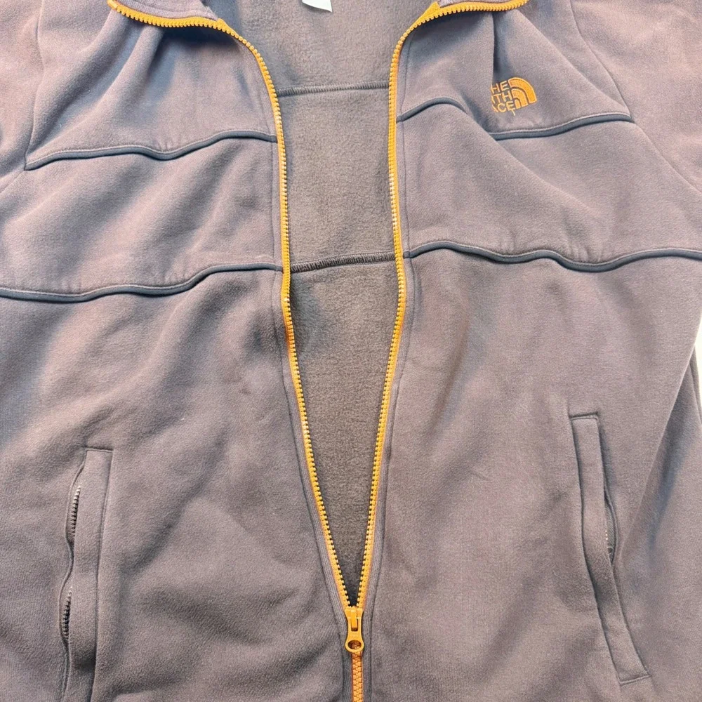 The North Face Full Zip Sweatshirt Jacket Mens Large Brown Orange Logo Fleece